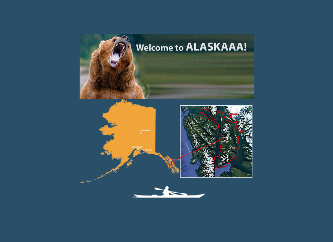 Collage mit brüllendem Bären, Alaska-Landkarten-Ausschnitten